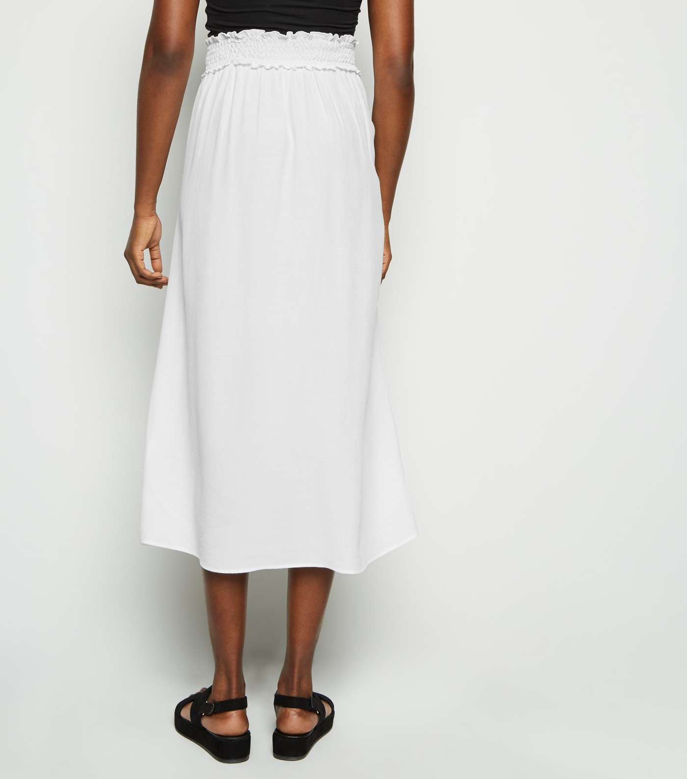 Cream Shirred Waist Midi Skirt Image 3
