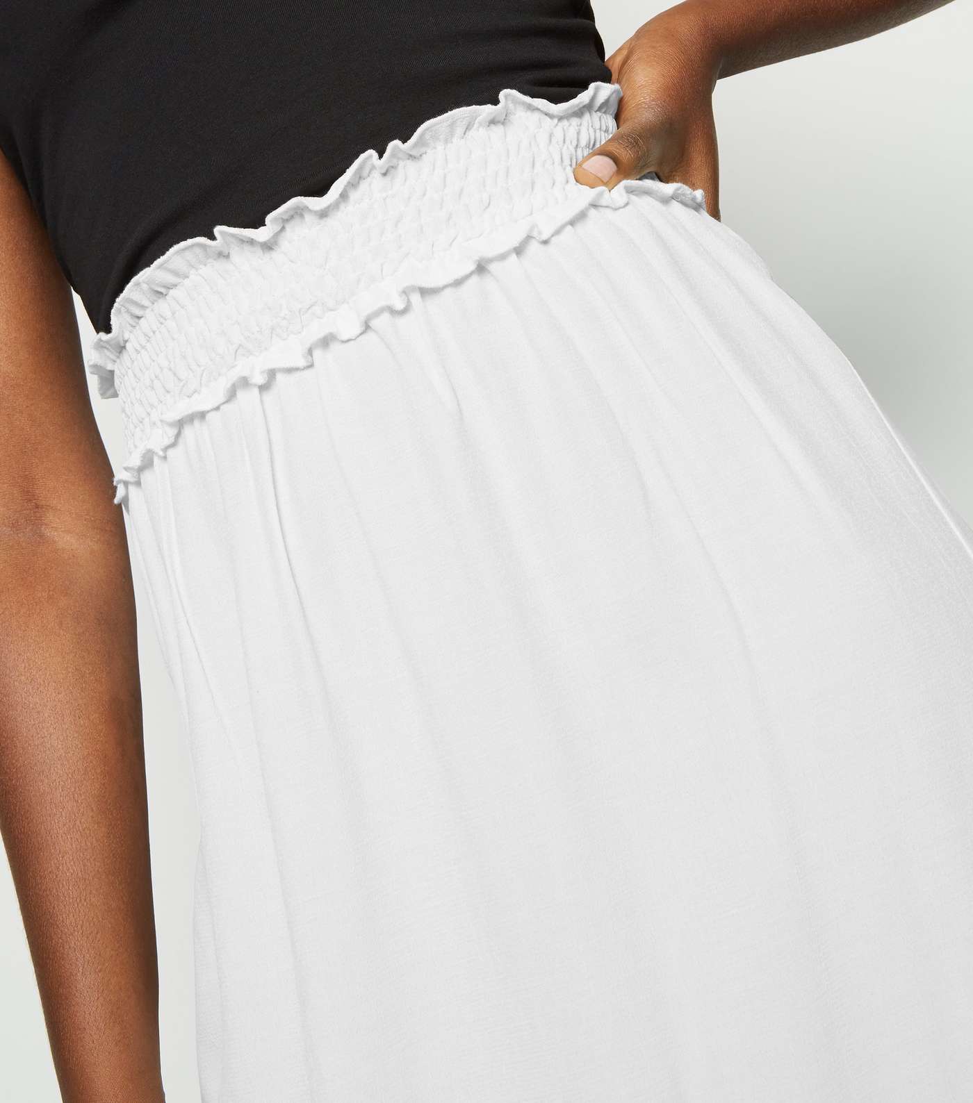 Cream Shirred Waist Midi Skirt Image 5