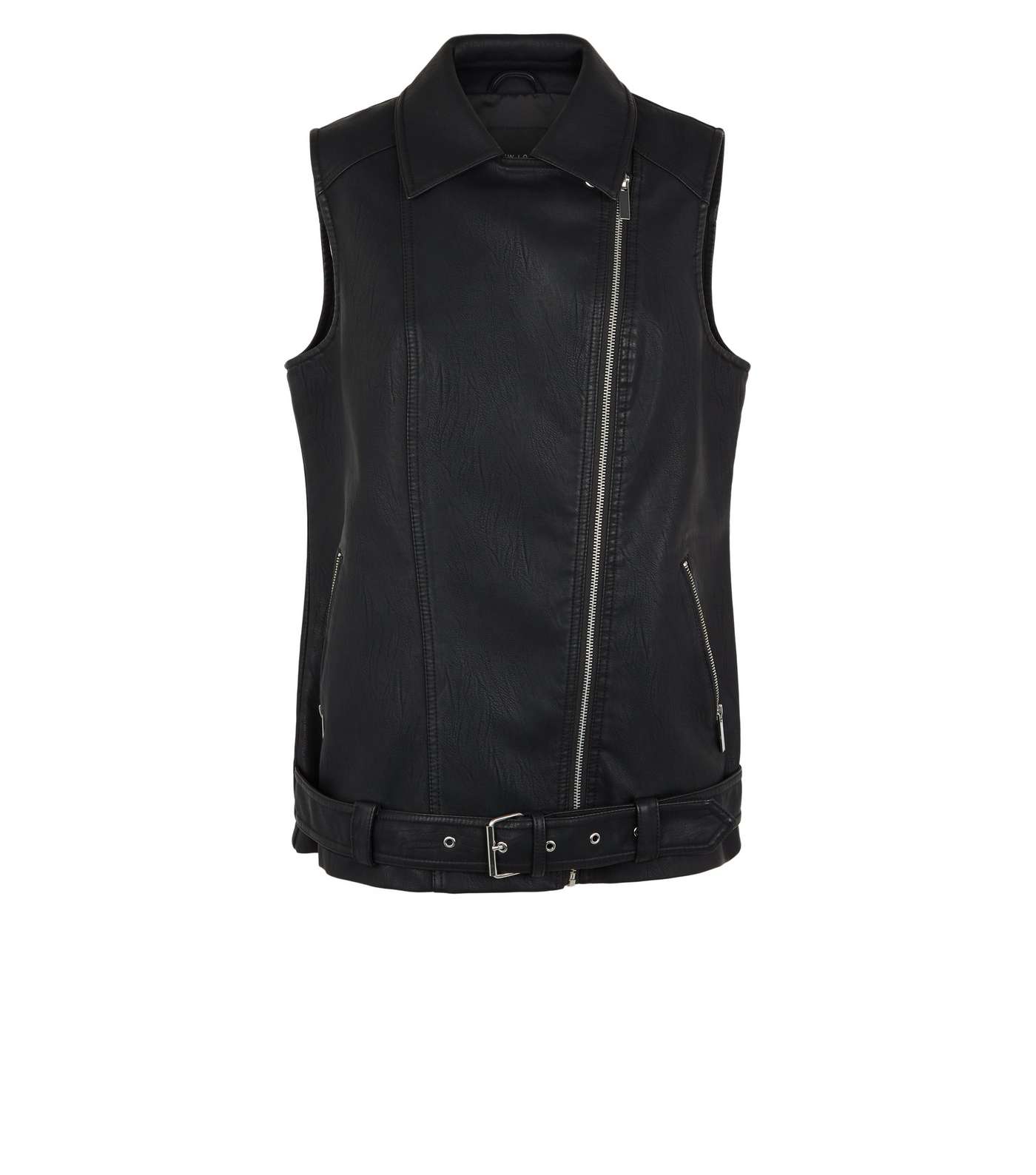 Black Coated Leather-Look Oversized Gilet Image 4