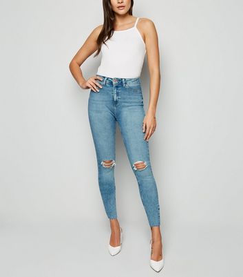 blue ripped high waist super skinny hallie jeans