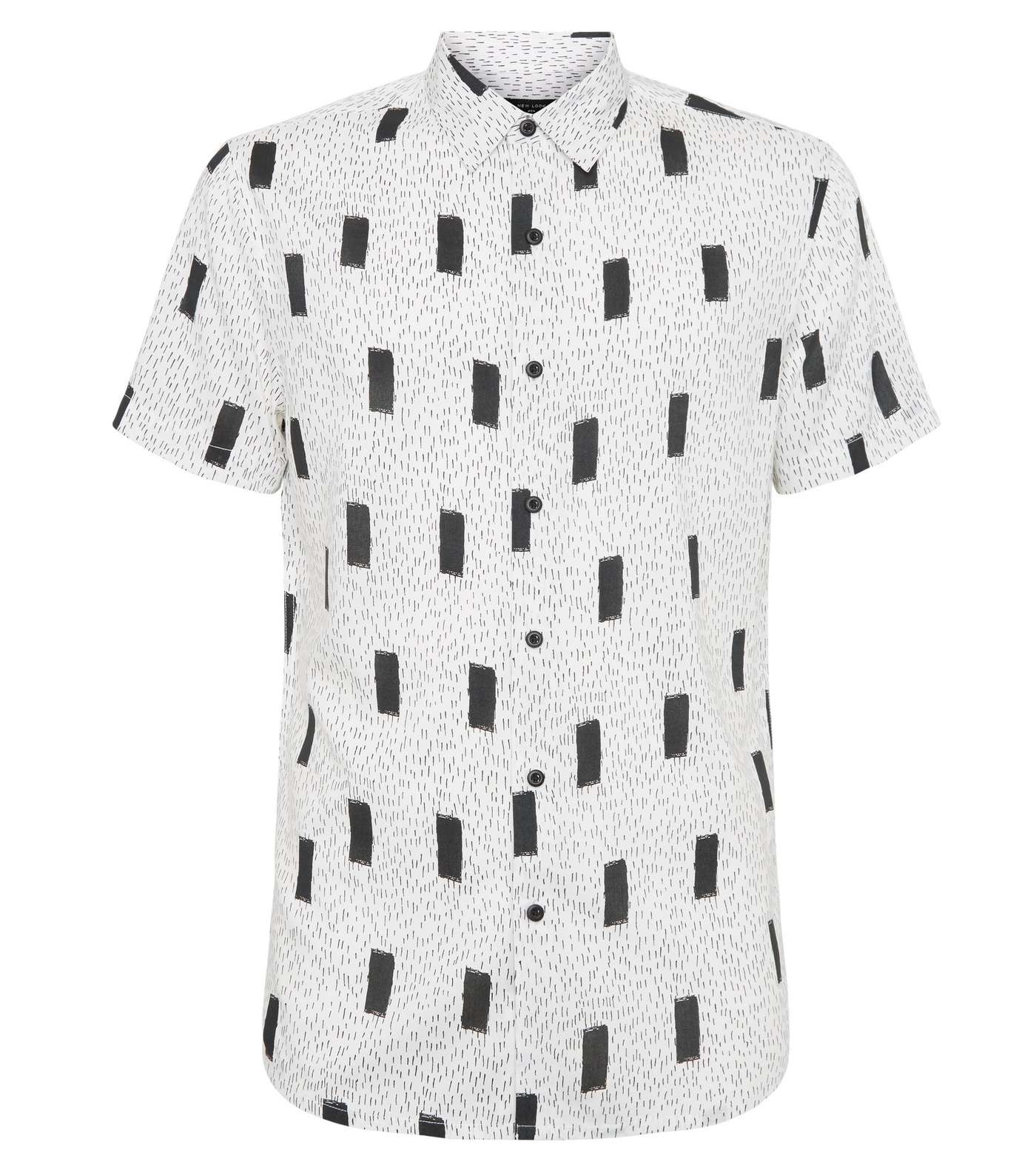 White Abstract Print Revere Collar Shirt Image 4