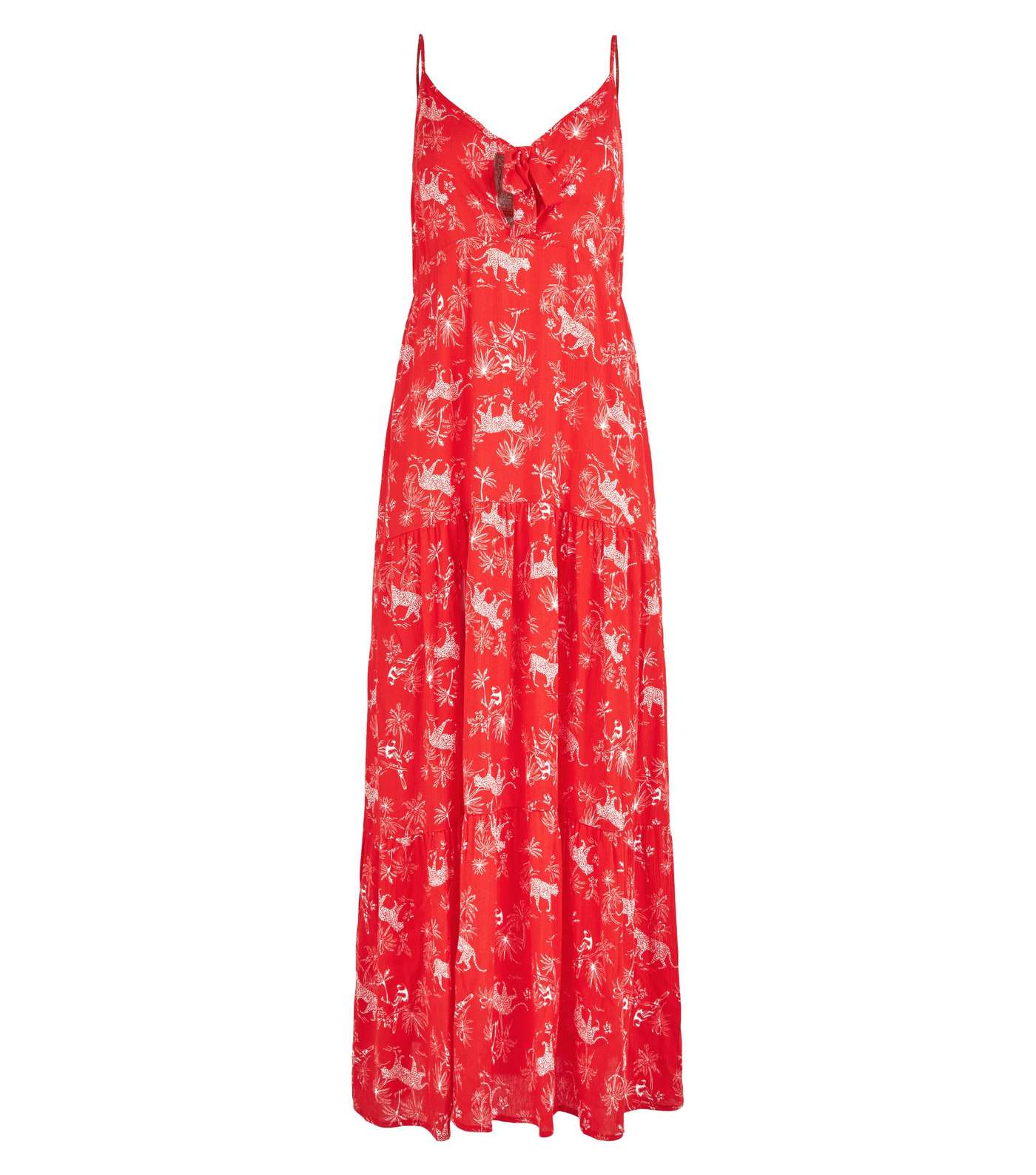 Red Tropical Print Beach Maxi Dress Image 4