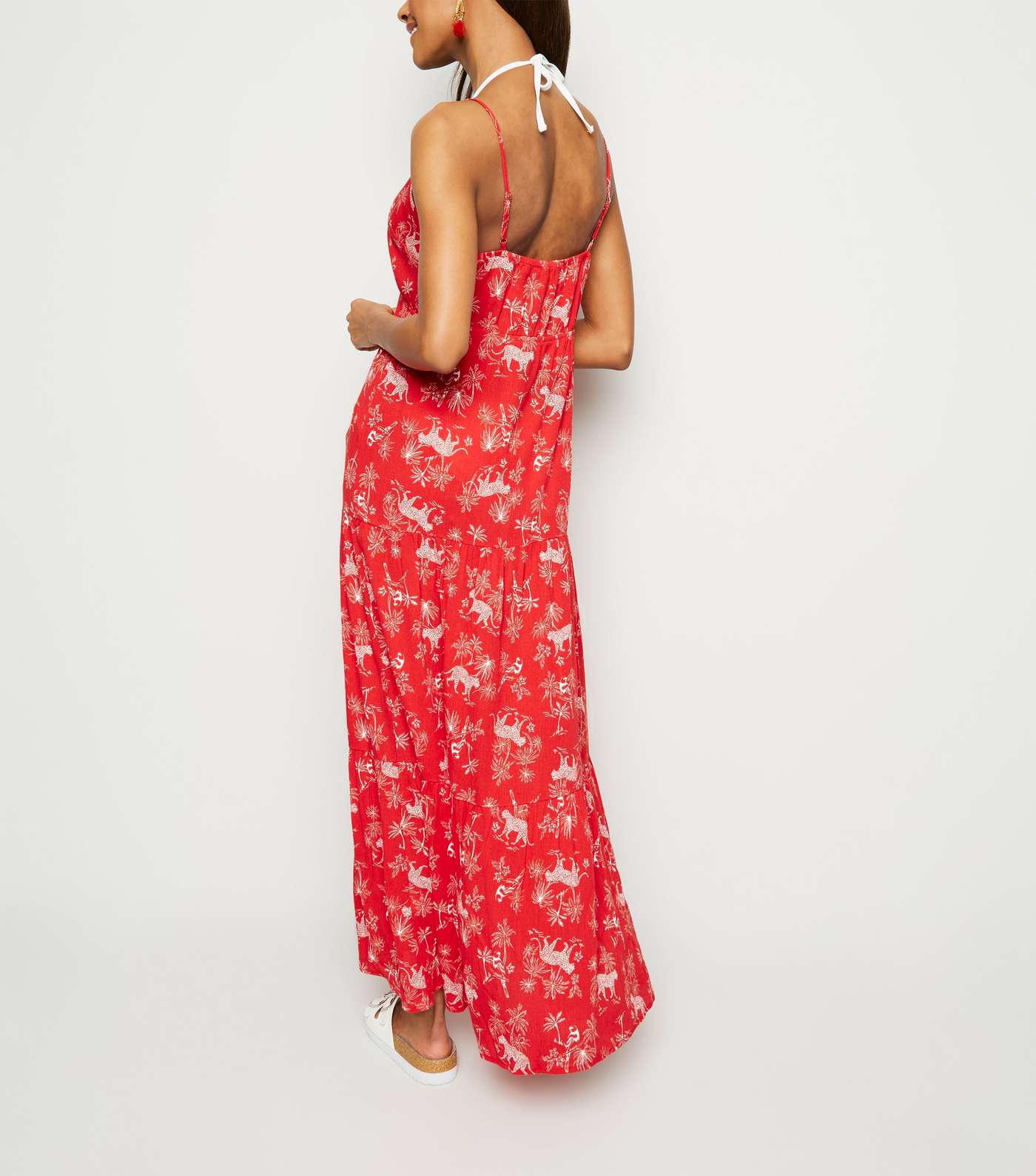 Red Tropical Print Beach Maxi Dress Image 2