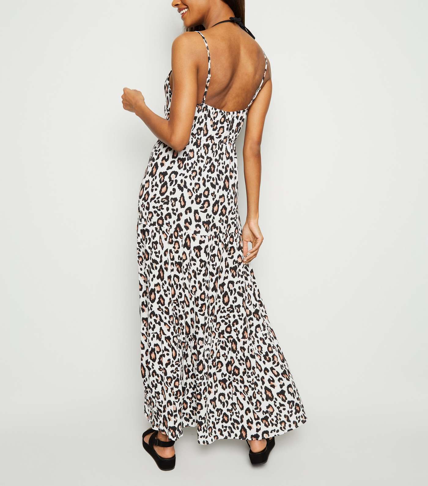 White Leopard Print Beach Maxi Dress Image 2