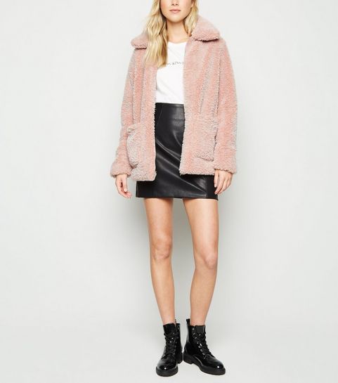 Pink Patch Pocket Teddy Coat