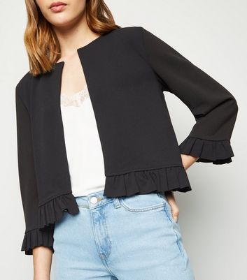 Black Frill Trim Jacket | New Look