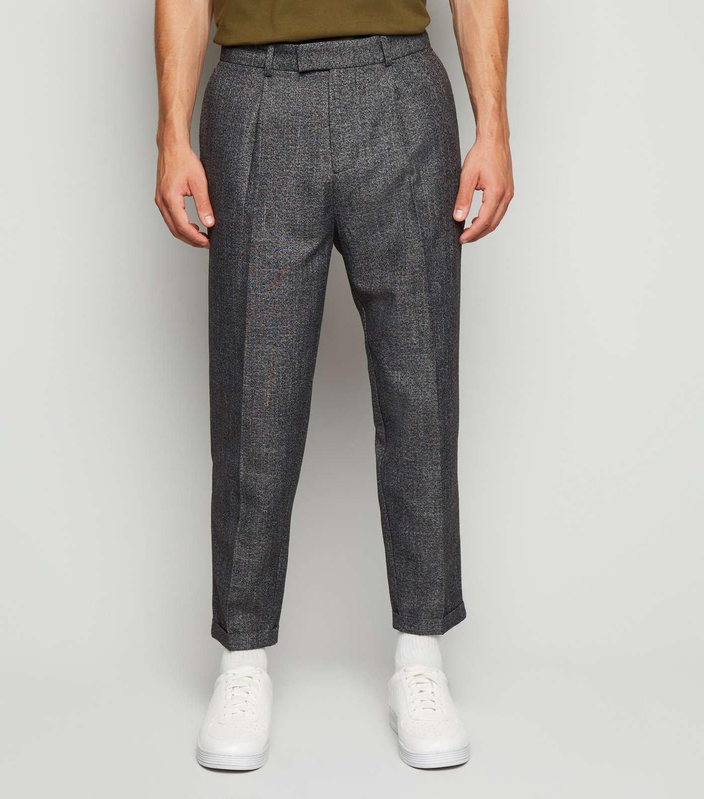Dark Grey Pleat Front Crop Trousers