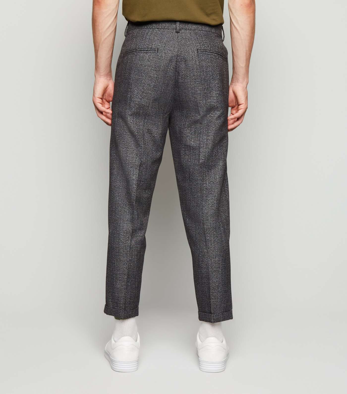 Dark Grey Pleat Front Crop Trousers Image 3