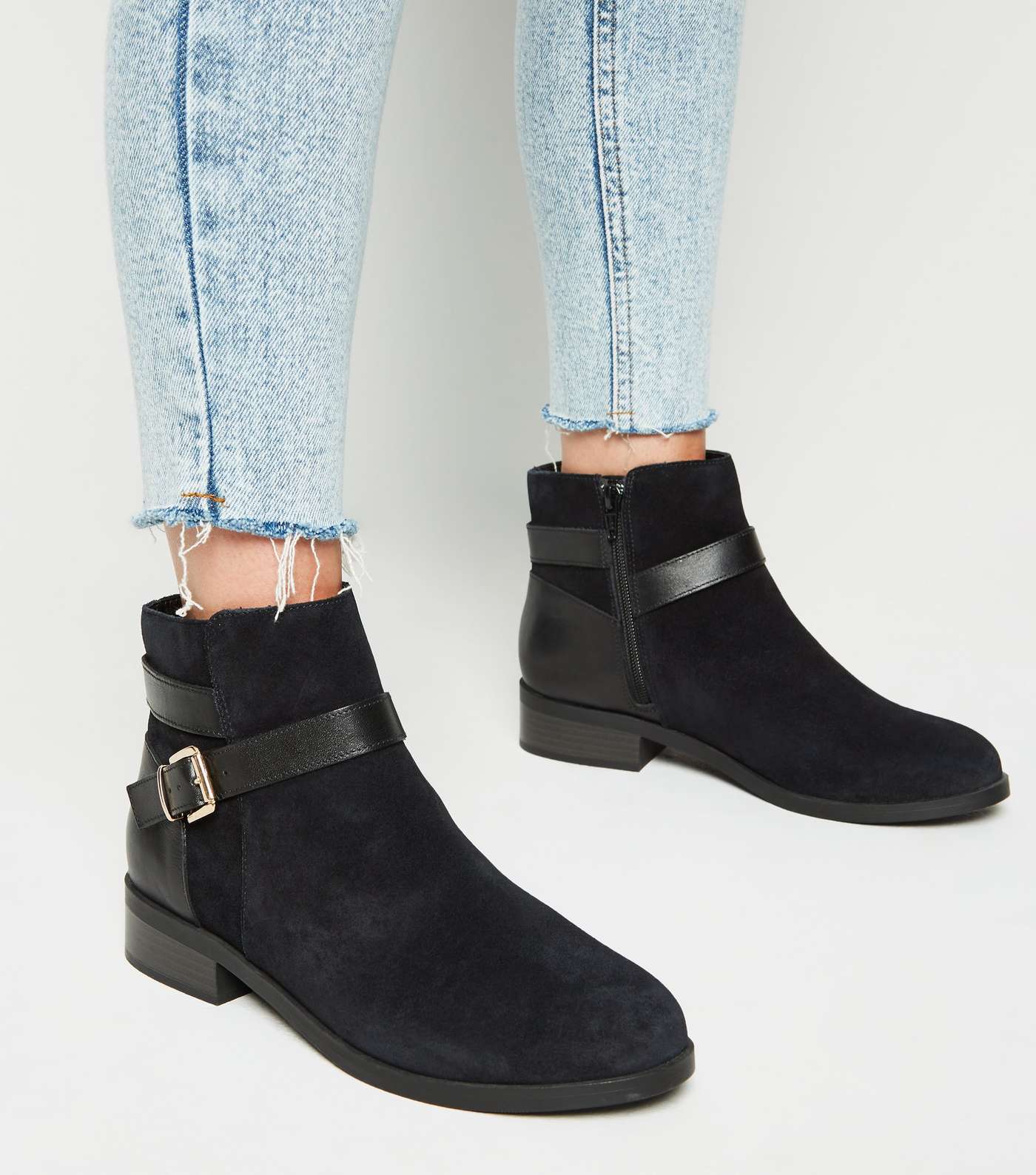 Wide Fit Black Suede Buckle Ankle Boots Image 2