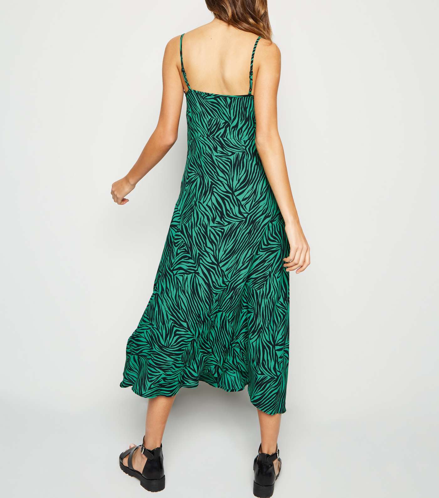 Green Zebra Print Bias Cut Midi Slip Dress Image 3