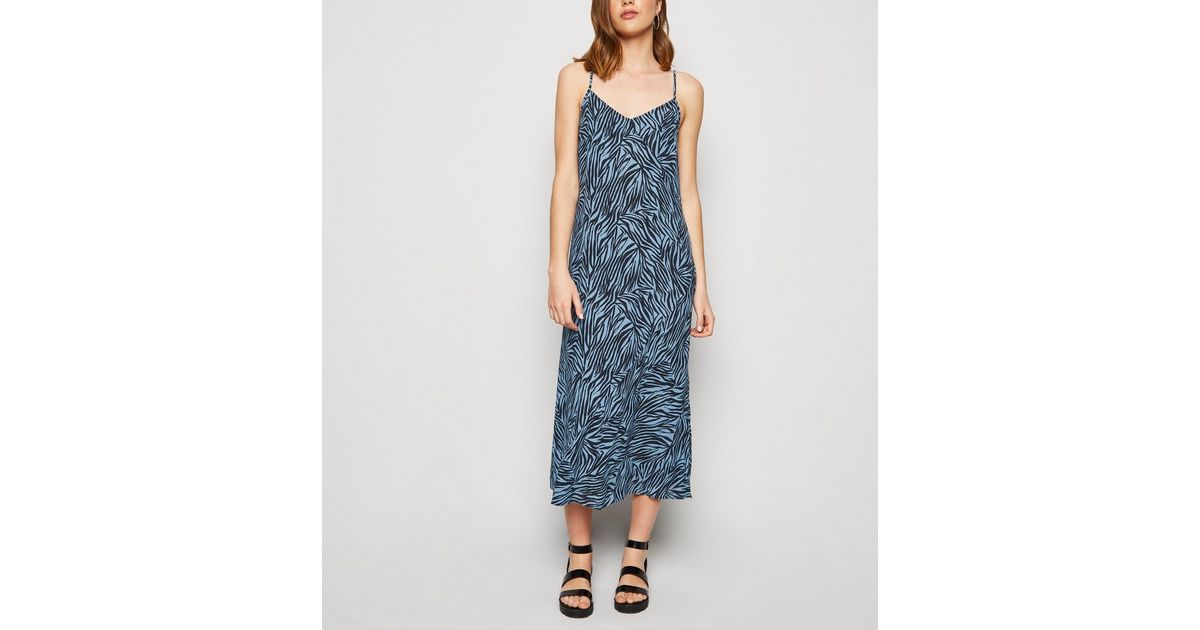 Blue Zebra Print Bias Cut Midi Slip Dress | New Look
