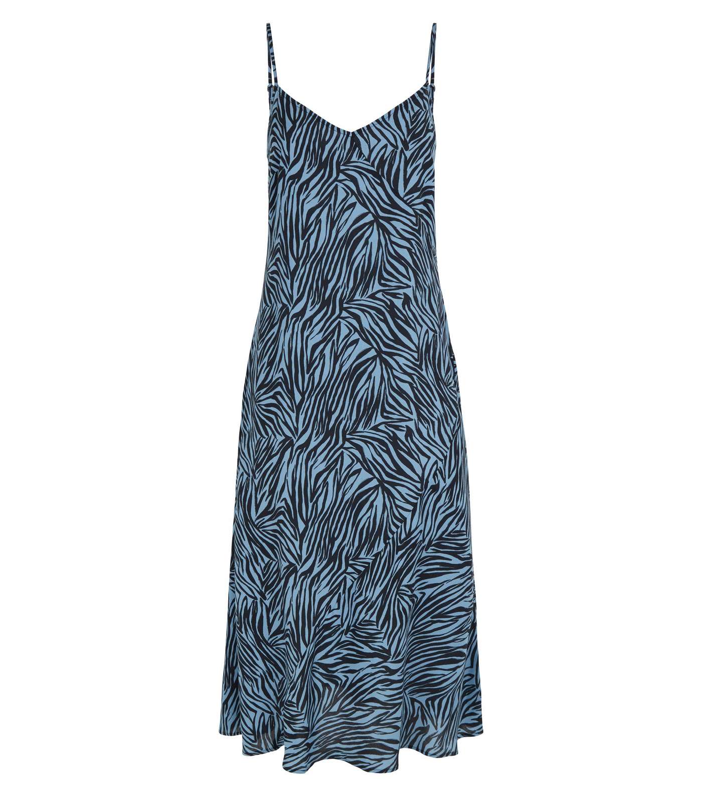 Blue Zebra Print Bias Cut Midi Slip Dress Image 4