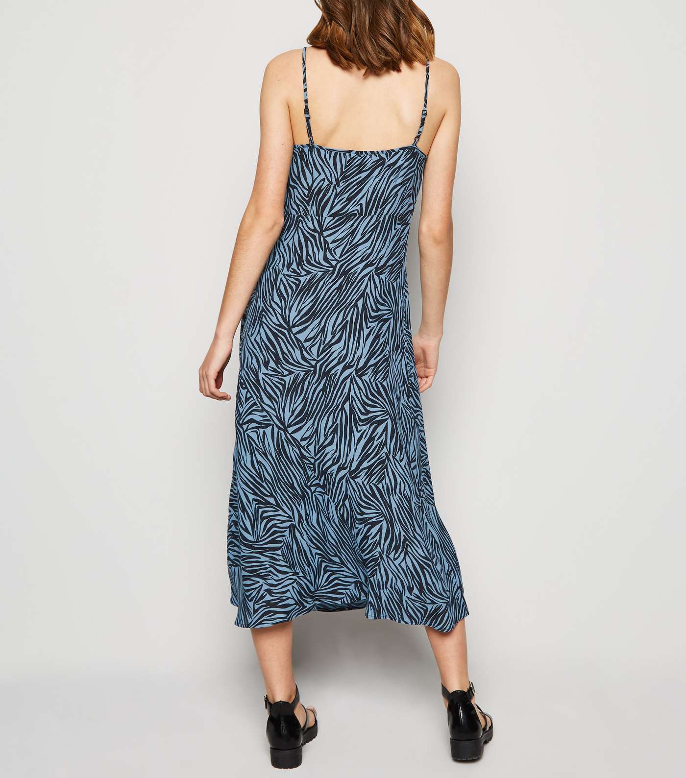 Blue Zebra Print Bias Cut Midi Slip Dress Image 2