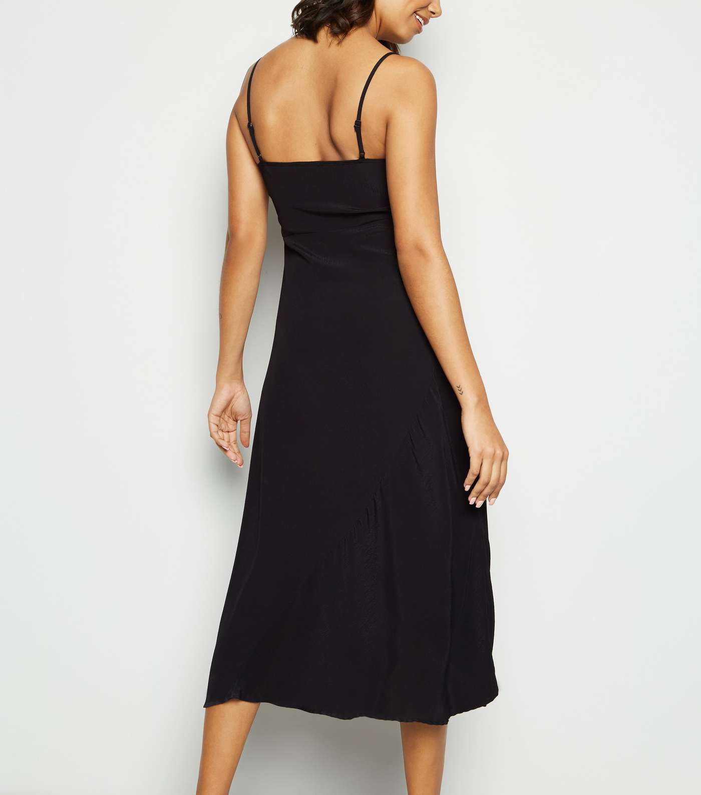 Black Bias Cut Slip Midi Dress Image 3