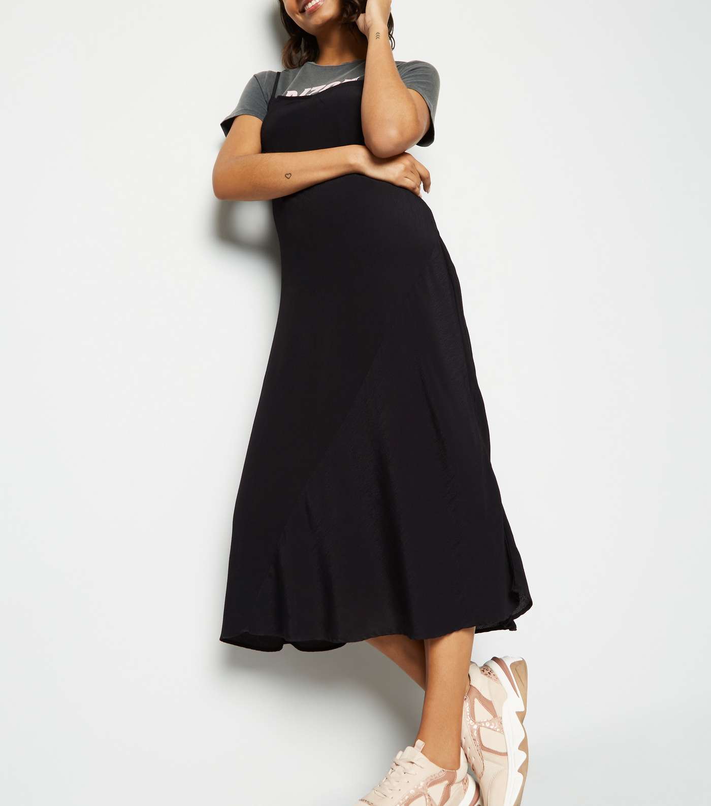 Black Bias Cut Slip Midi Dress Image 5