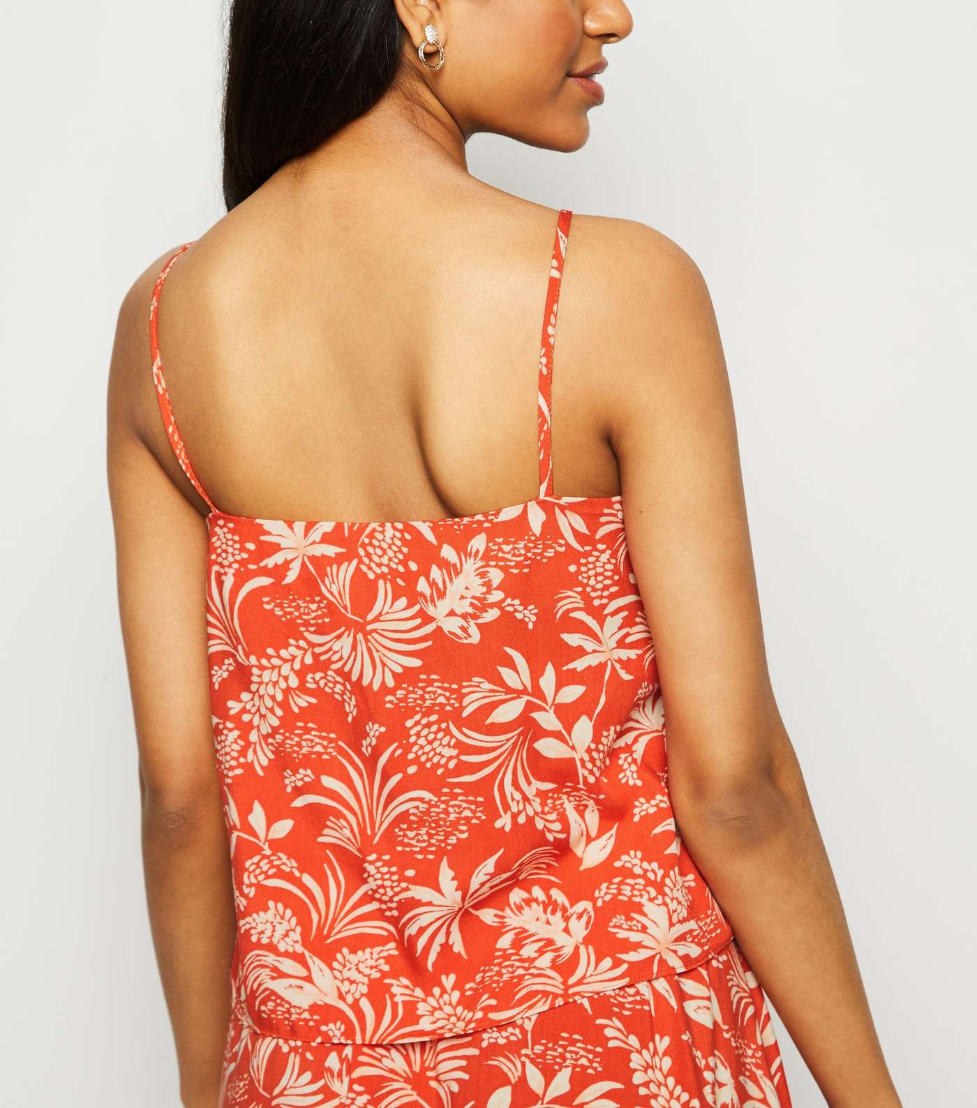 Petite Red Tropical Frill Cami Image 3