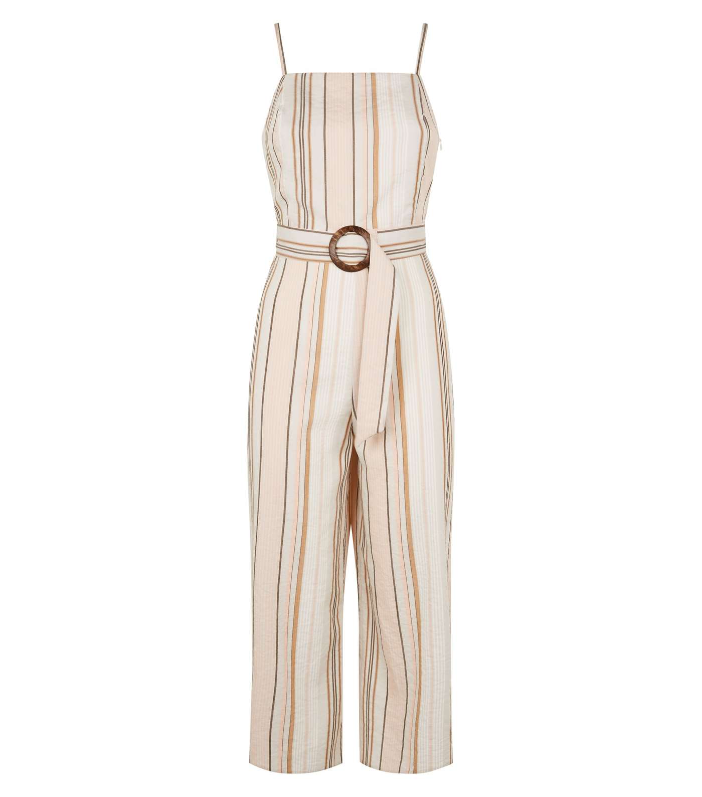 White Stripe Buckle Belted Jumpsuit Image 4