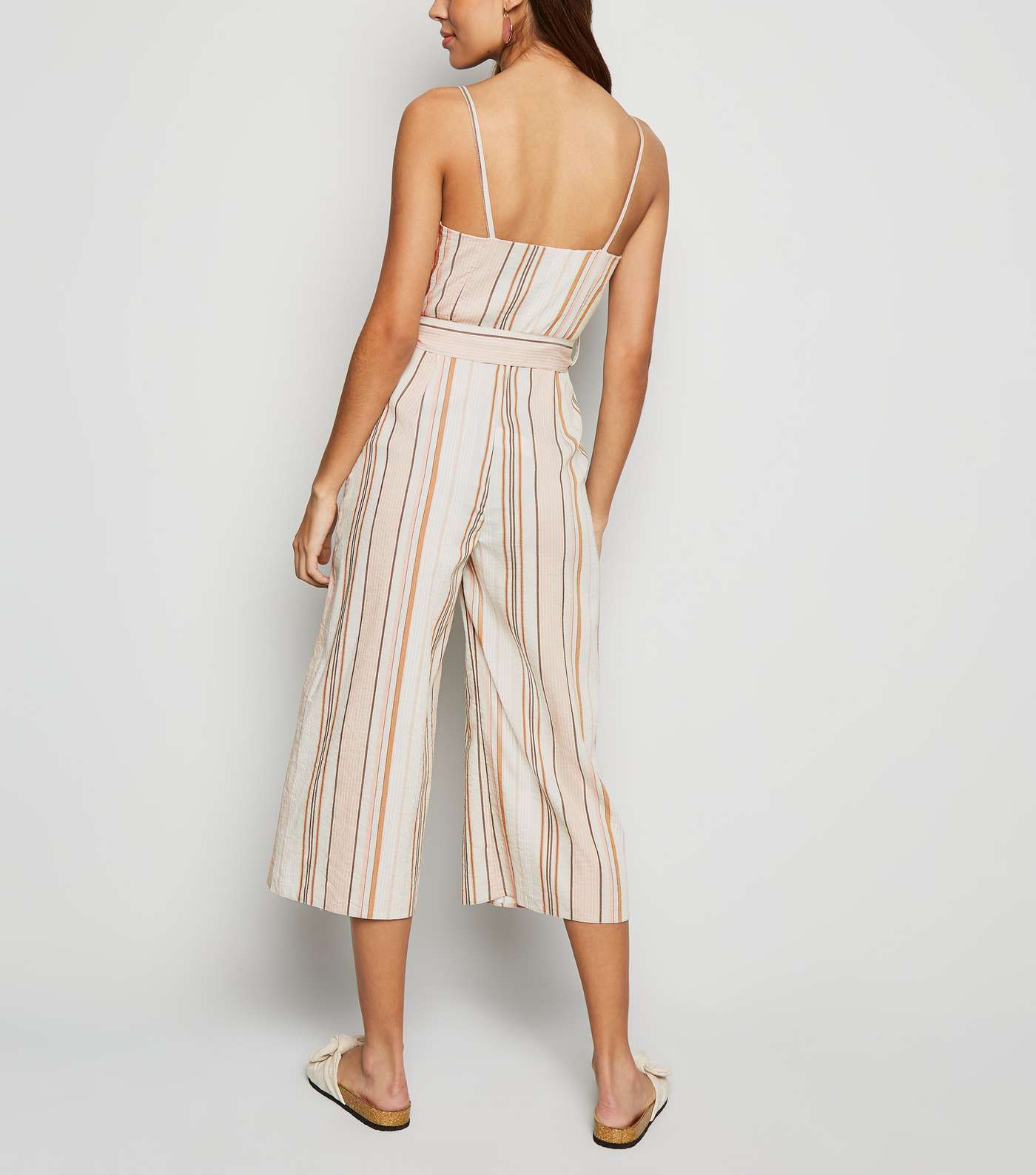 White Stripe Buckle Belted Jumpsuit Image 2