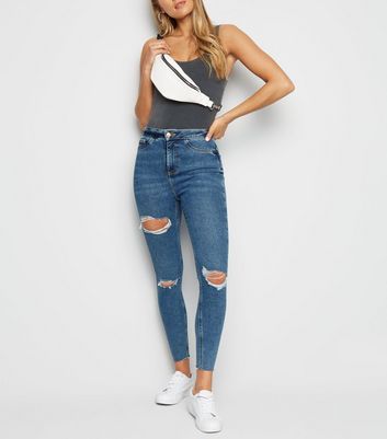 blue ripped high waist super skinny hallie jeans