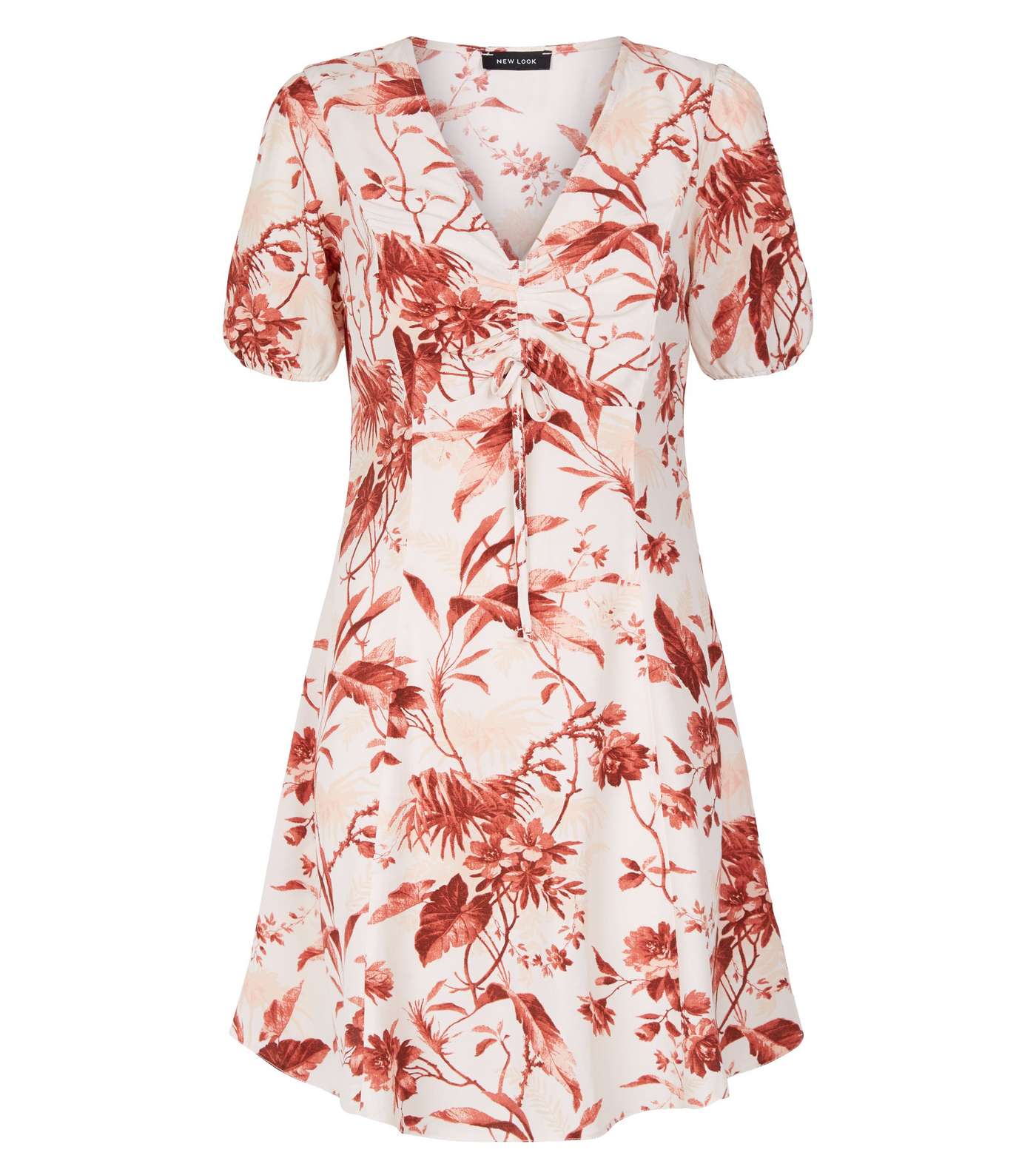White Floral Ruched Front Tea Dress Image 4