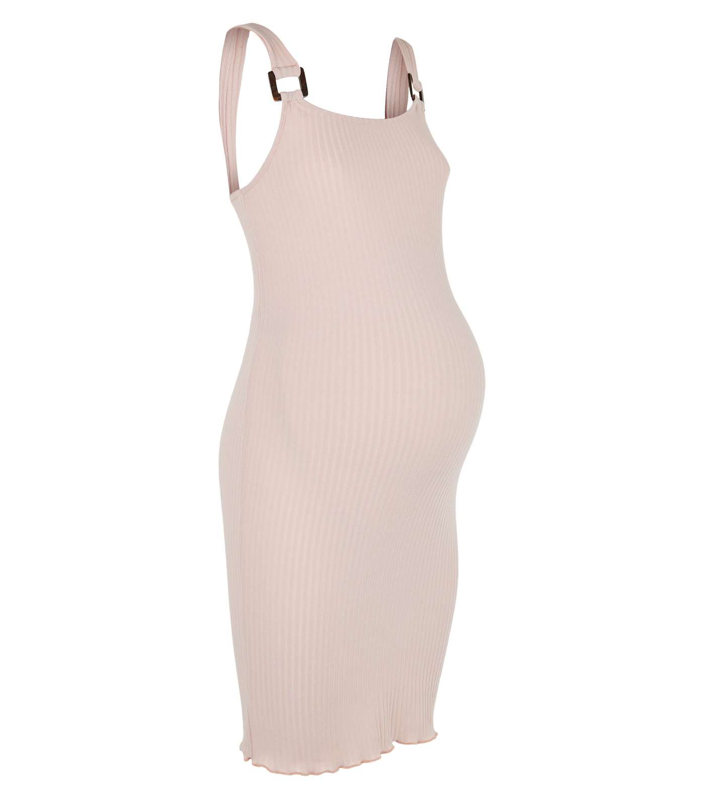 Maternity Pale Pink Ribbed Bodycon Dress Image 4