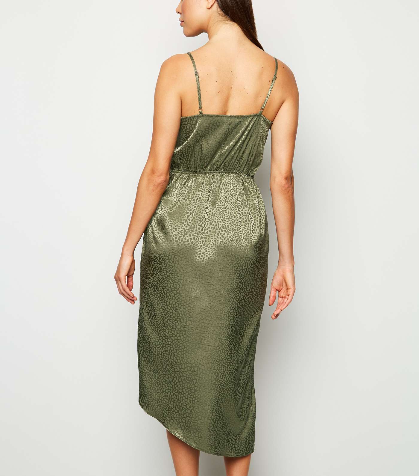 Khaki Satin Spot Jacquard Midi Dress Image 3