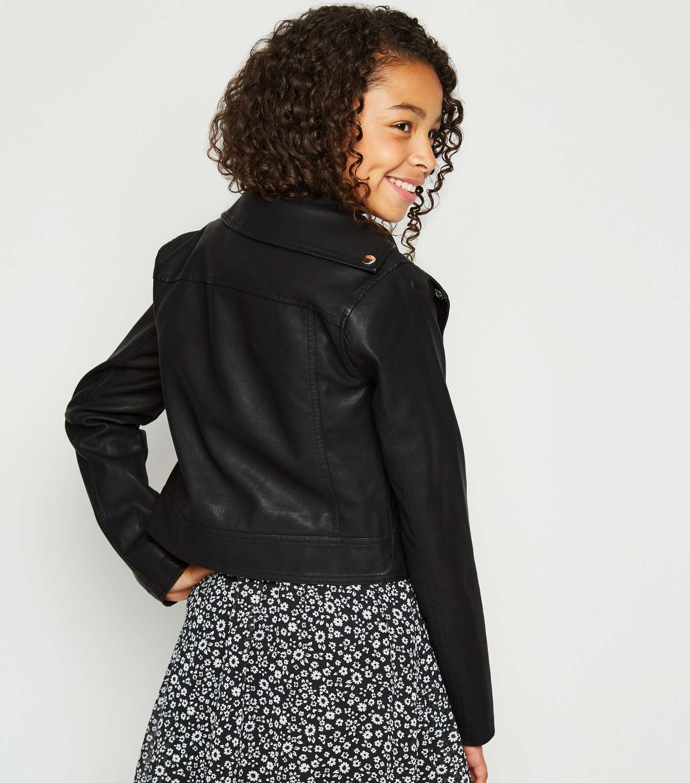 Girls Black Leather-Look Zip Front Jacket  Image 3