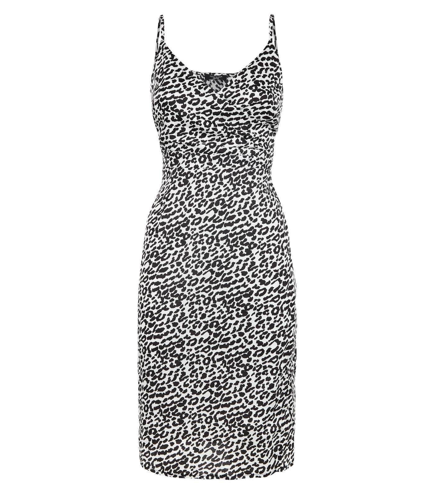 Petite White Satin Leopard Print Midi Dress Image 4