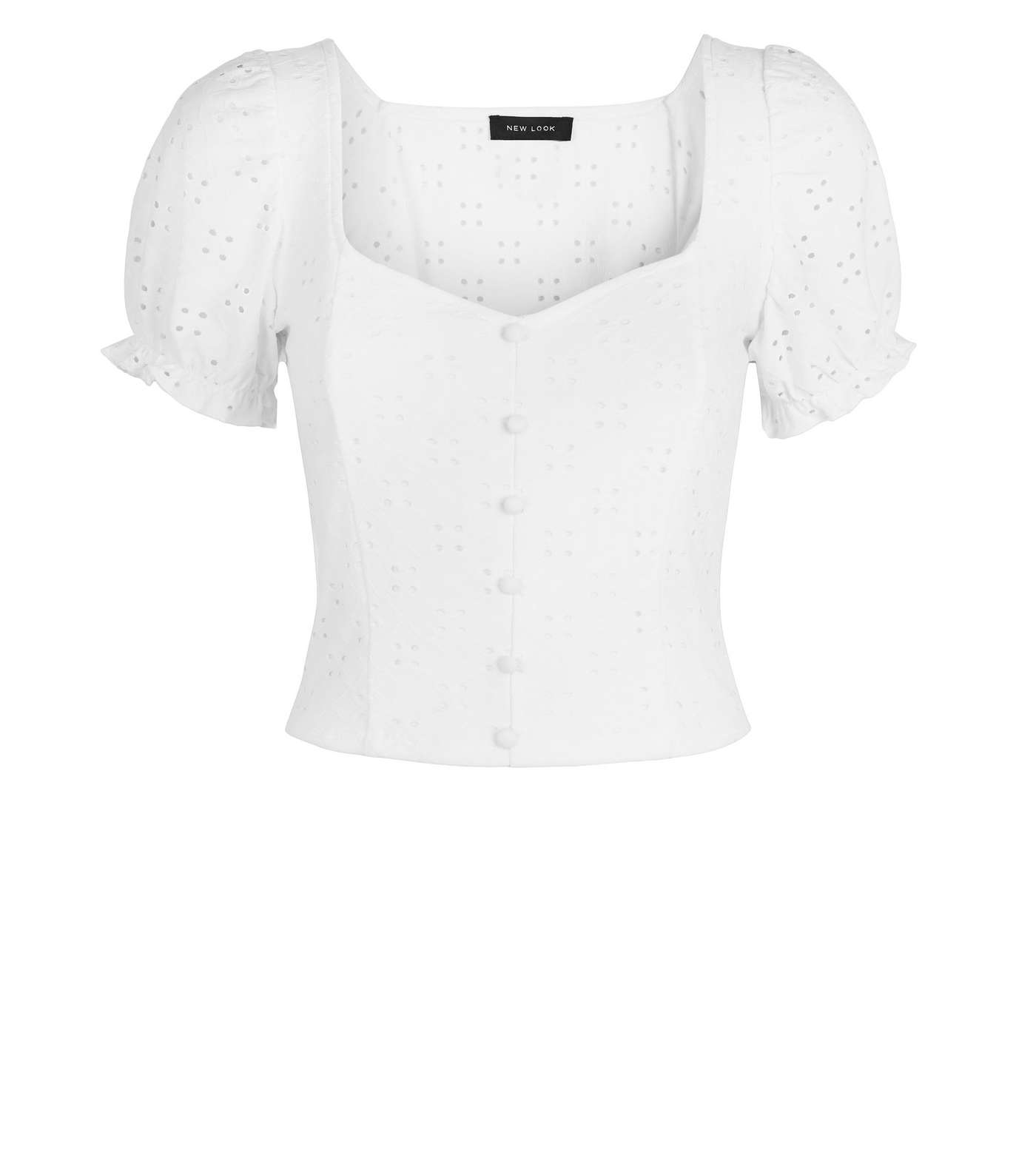 White Broderie Button Front Milkmaid Top Image 4