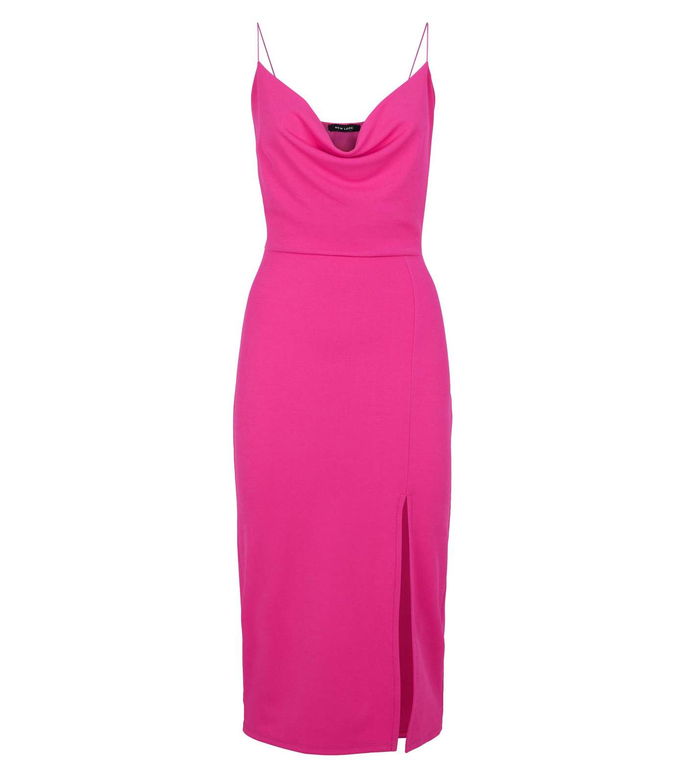Bright Pink Cowl Neck Side Split Midi Dress Image 4