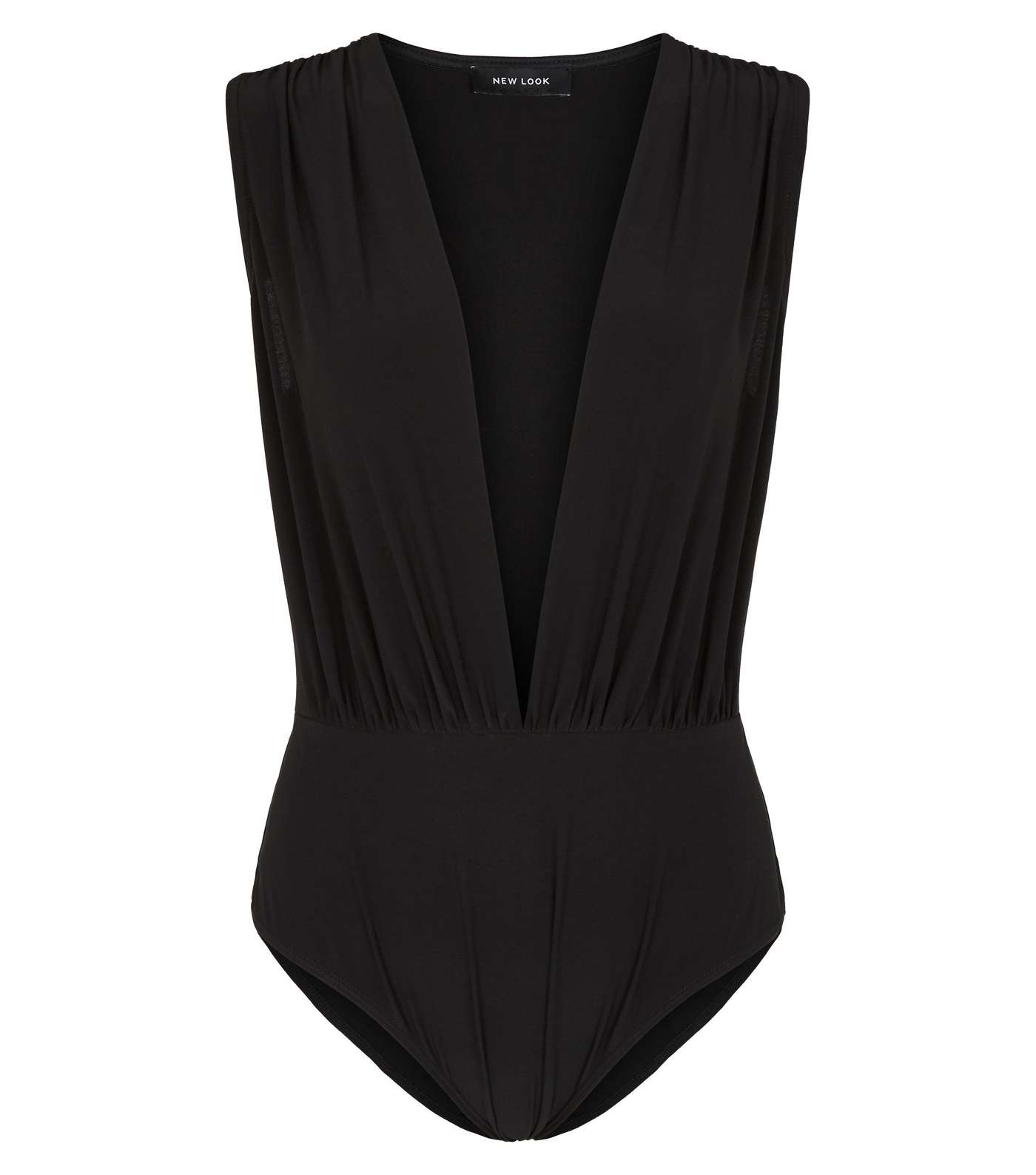 Black Sleeveless Plunge Bodysuit Image 4