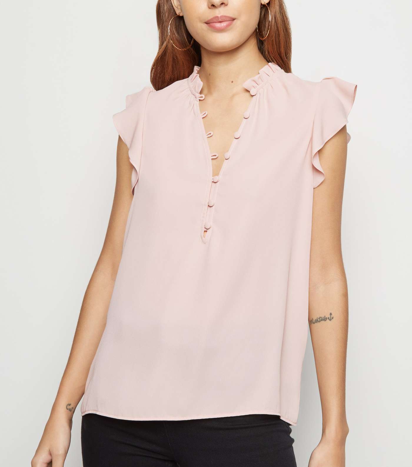 Pale Pink Button Up Sleeveless Shirt