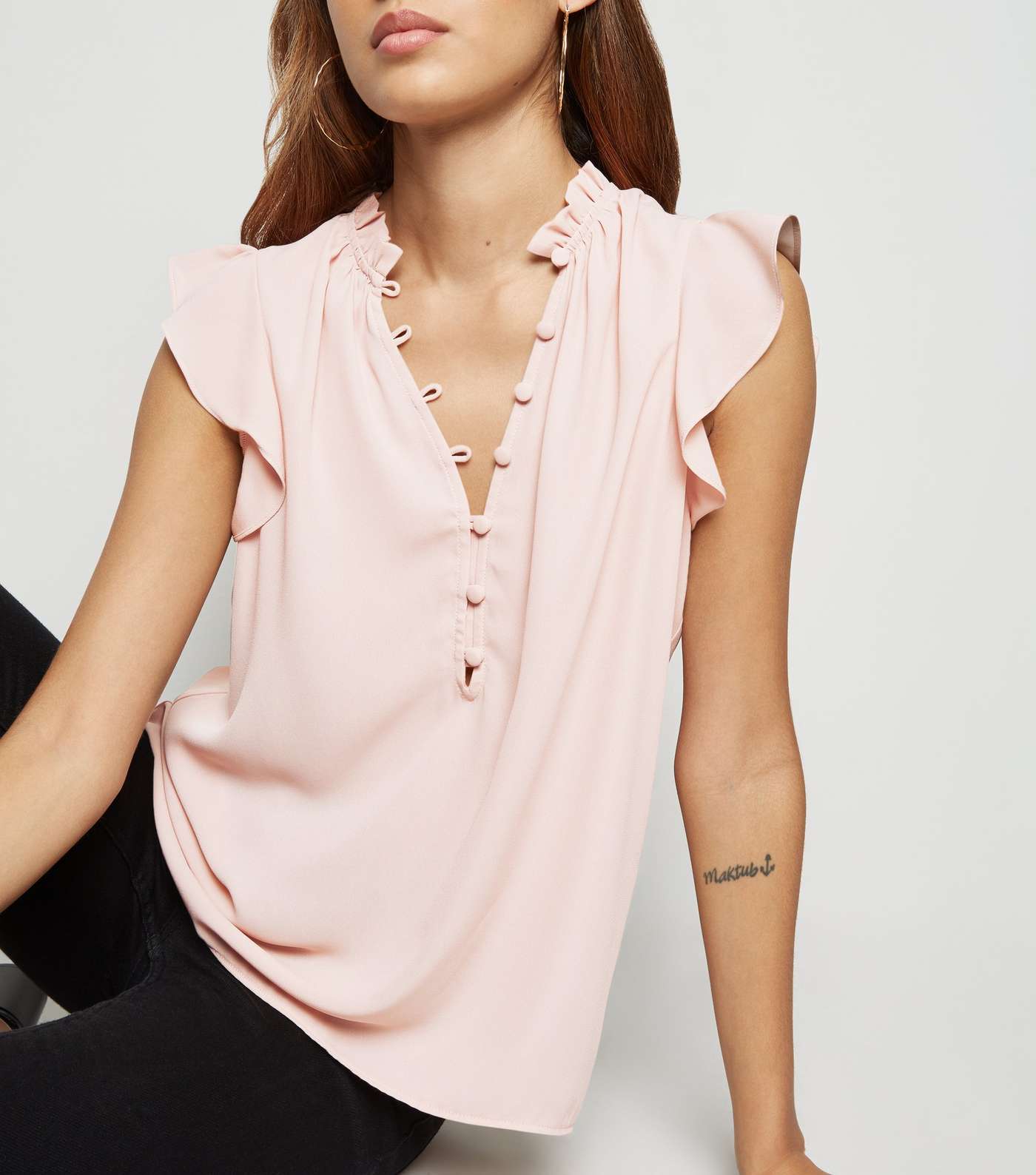 Pale Pink Button Up Sleeveless Shirt Image 5