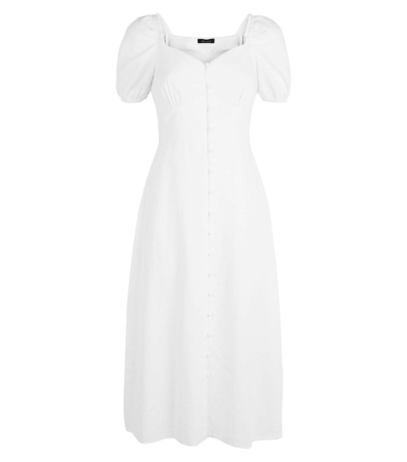 White Linen Blend Button Up Milkmaid Dress Image 4