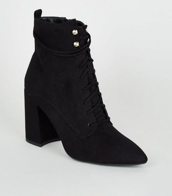 black pointed lace up boots