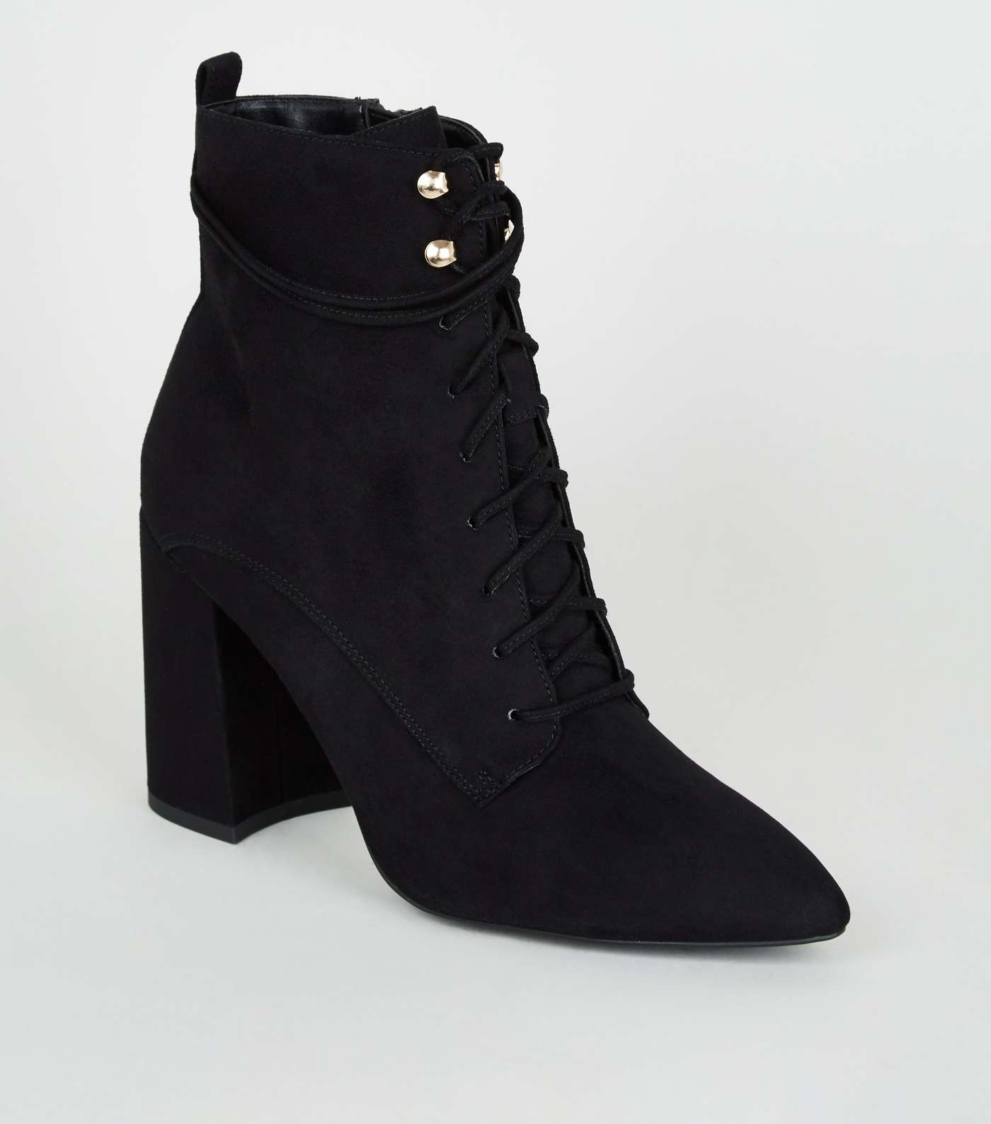 Black Pointed Lace-Up Boots