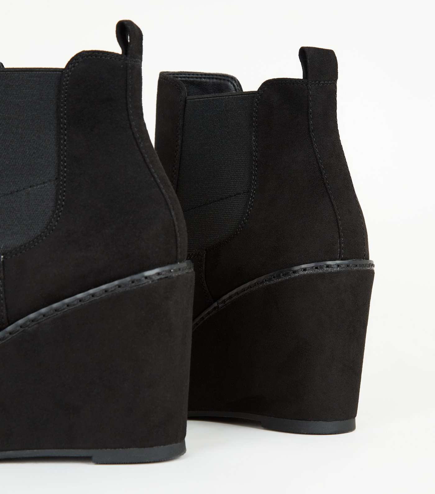 Black Suedette Wedge Chelsea Boots Image 4