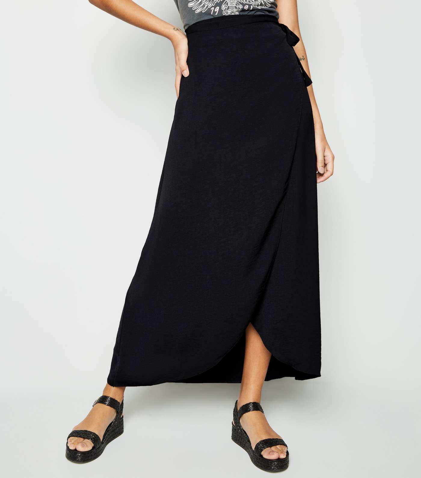 Black Wrap Maxi Skirt Image 2