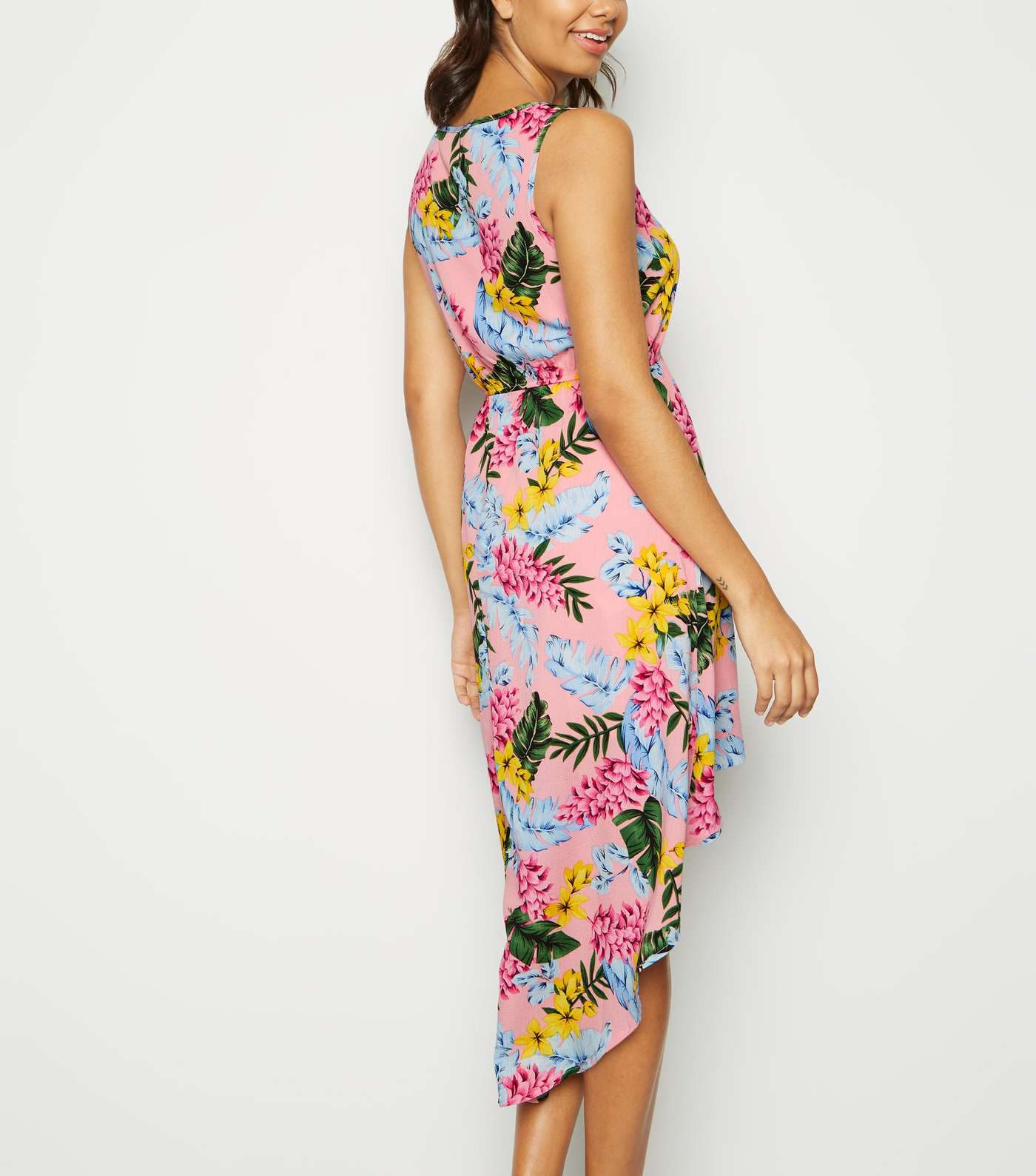 Mela Pink Tropical Print Dip Hem Dress Image 3