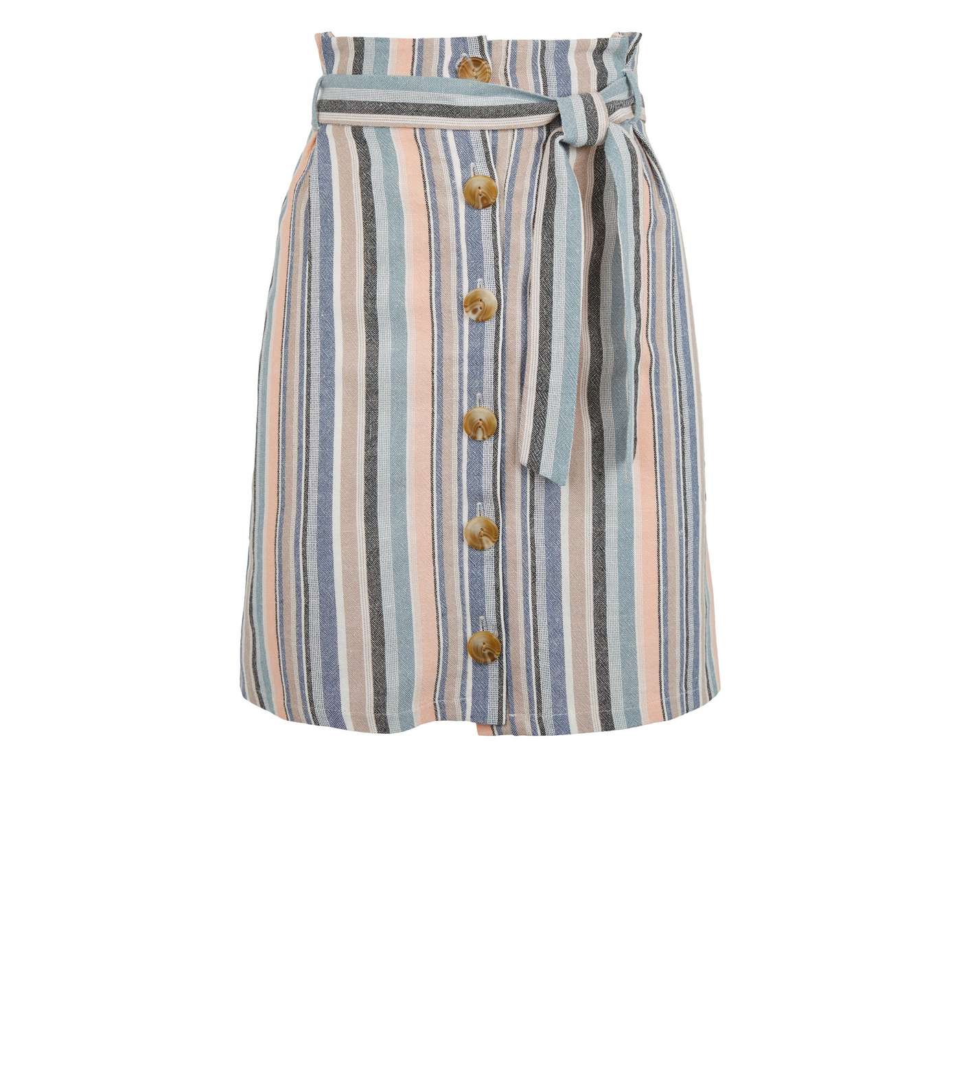 Blue Stripe Linen Look Mini Skirt Image 4