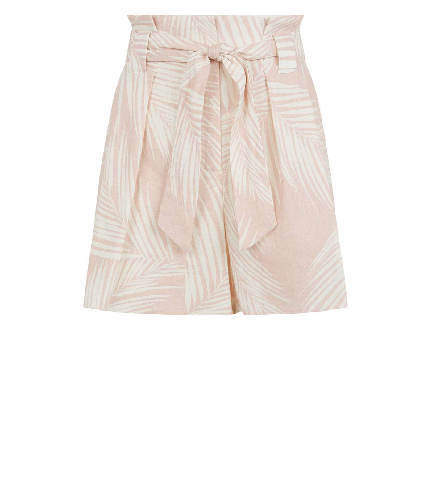 Pink Palm Linen Blend High Waist Shorts Image 4