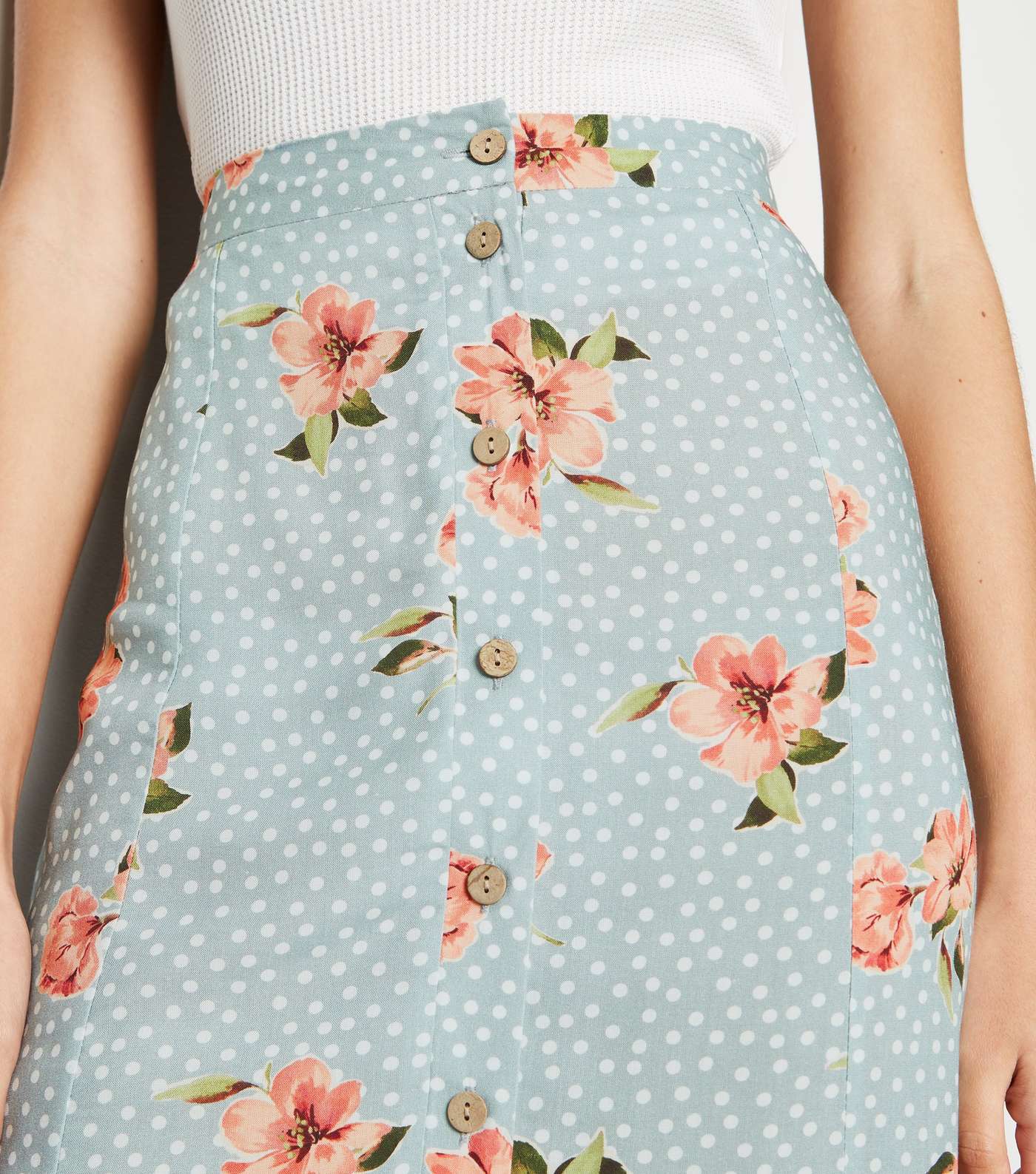 Blue Floral Spot Button Up Midaxi Skirt Image 5