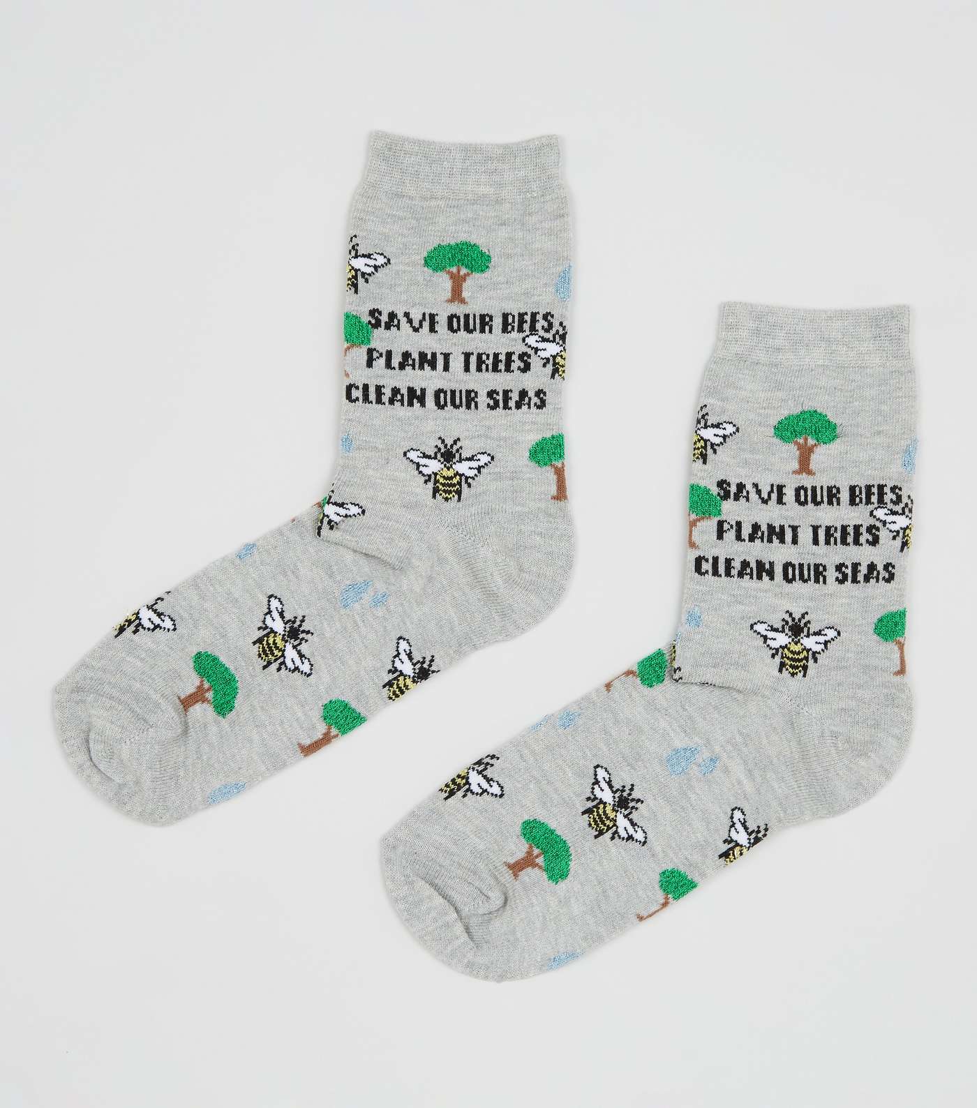Pale Grey Save The Planet Slogan Socks