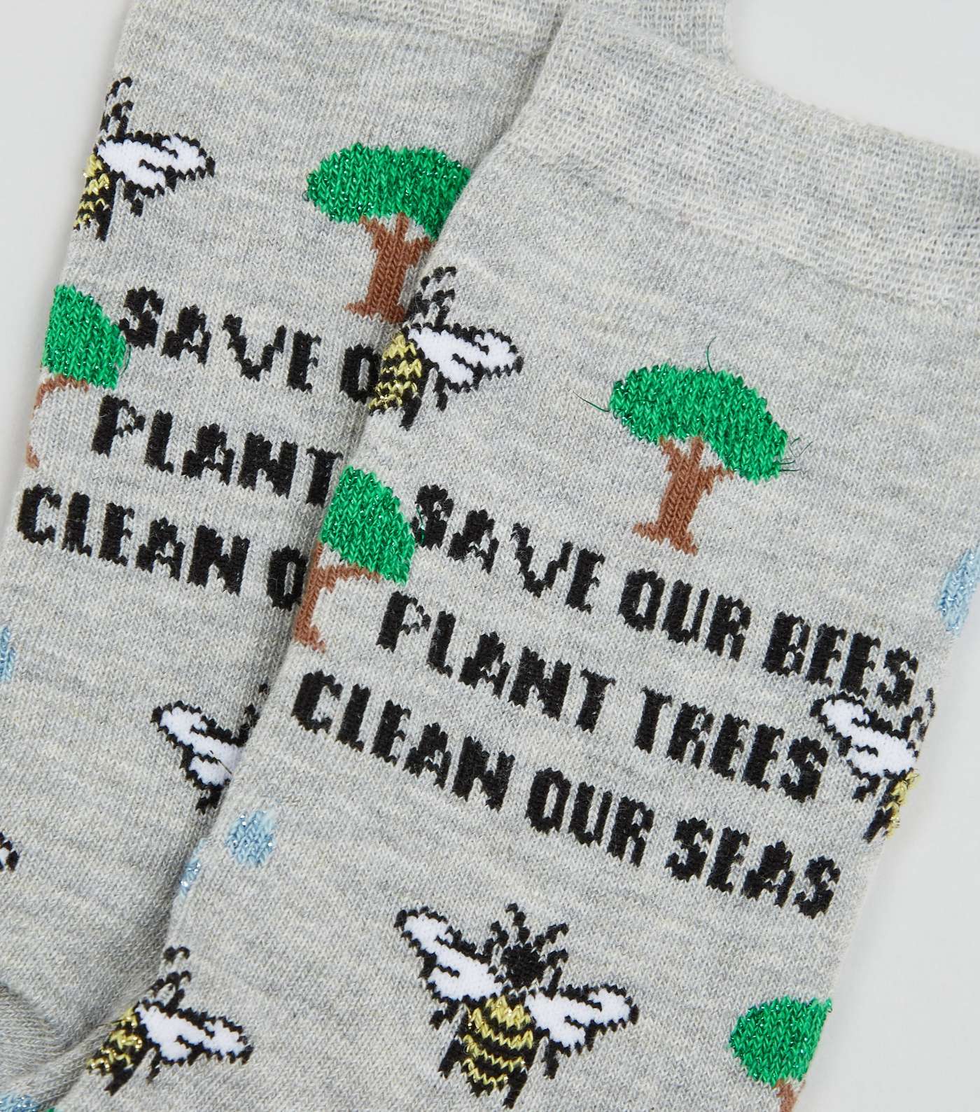 Pale Grey Save The Planet Slogan Socks Image 3