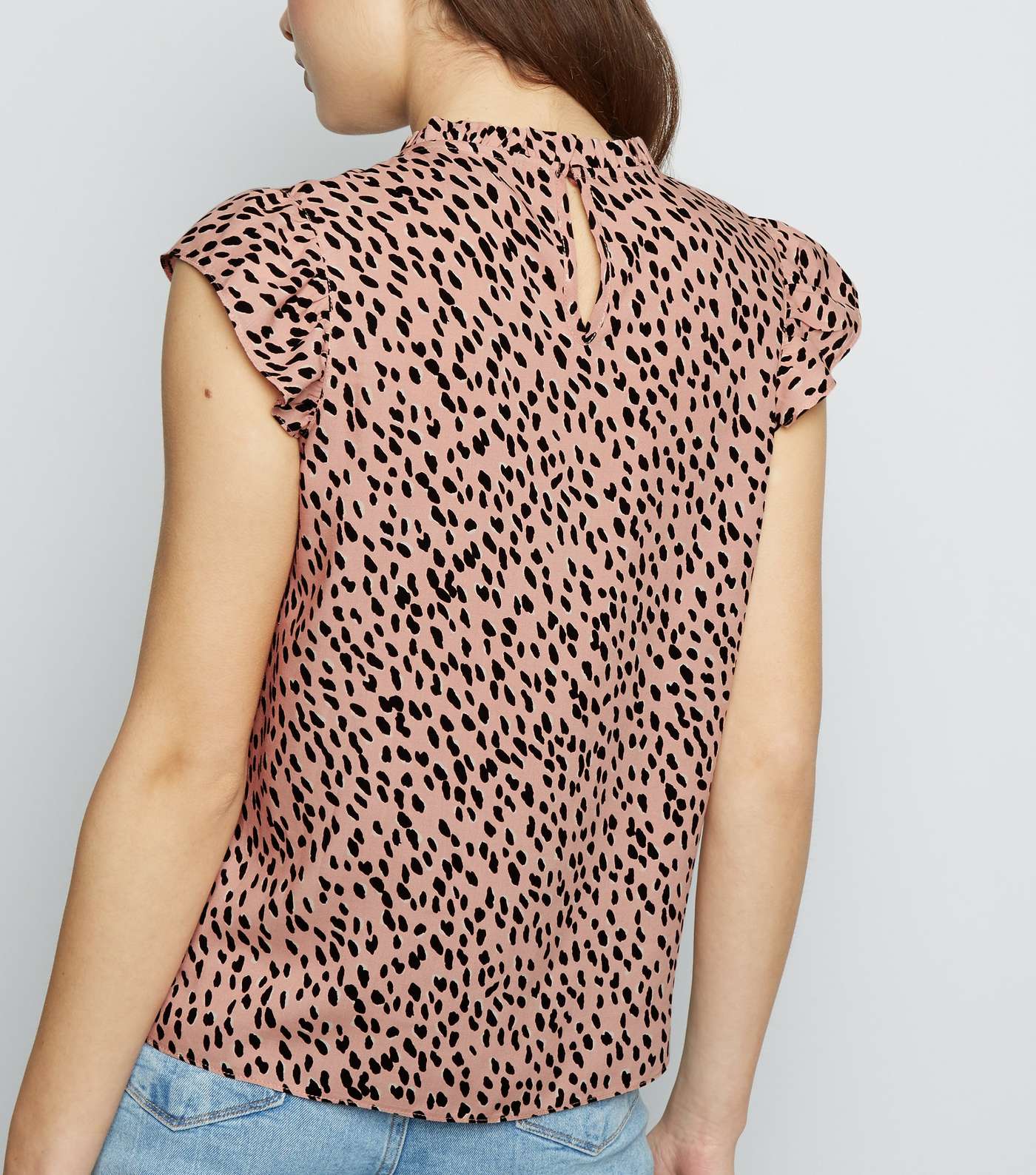 Pink Abstract Spot Frill Trim Top Image 5