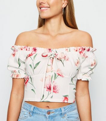 White tie front frill bardot crop top sale