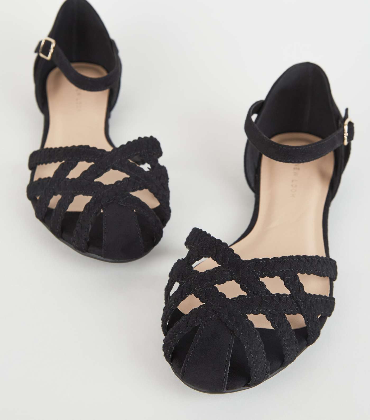 Wide Fit Black Plait Strappy Caged Sandals Image 3