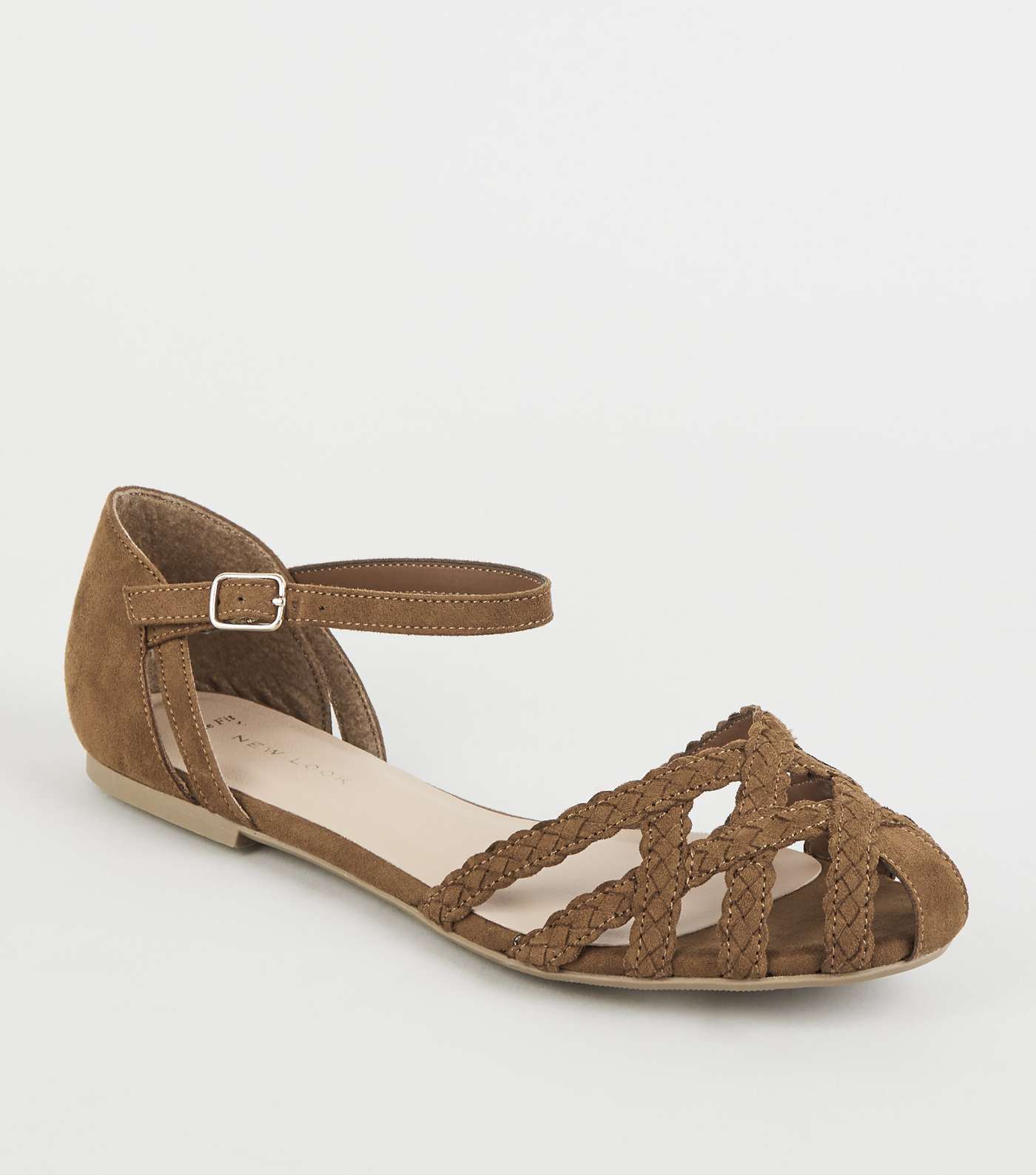 Wide Fit Tan Plait Strappy Caged Sandals