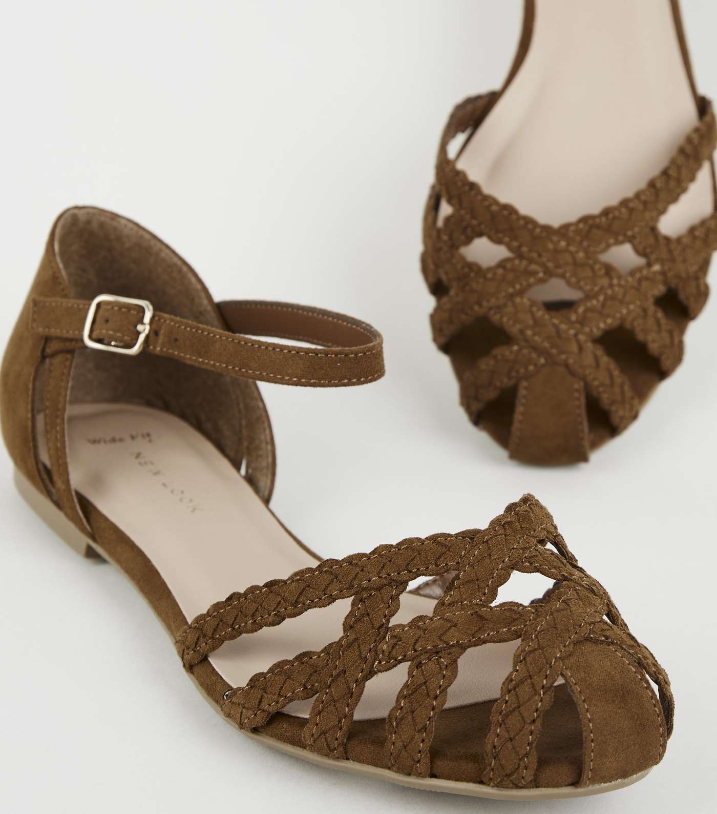 Wide Fit Tan Plait Strappy Caged Sandals Image 3