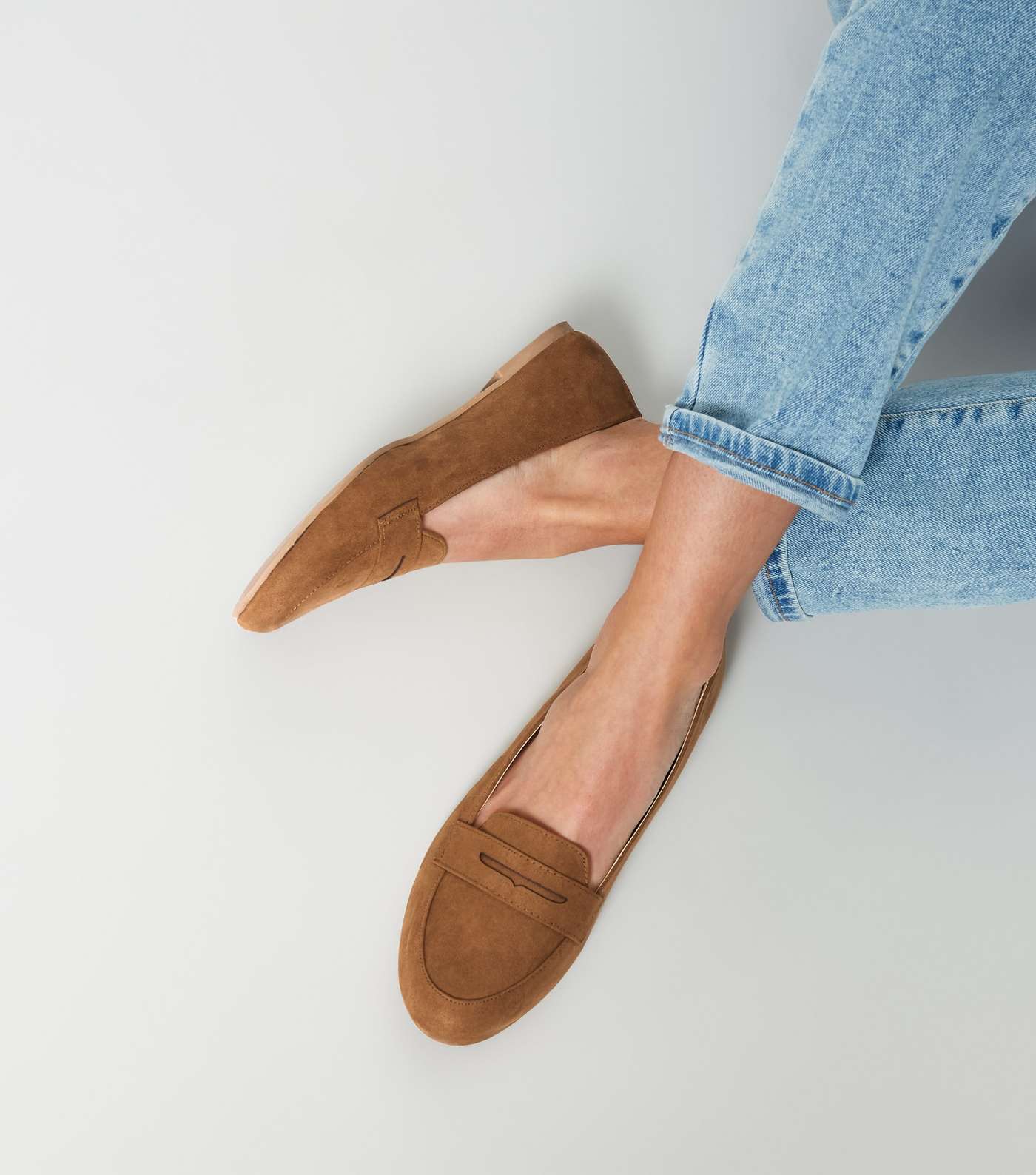 Tan Suedette Penny Loafers Image 2